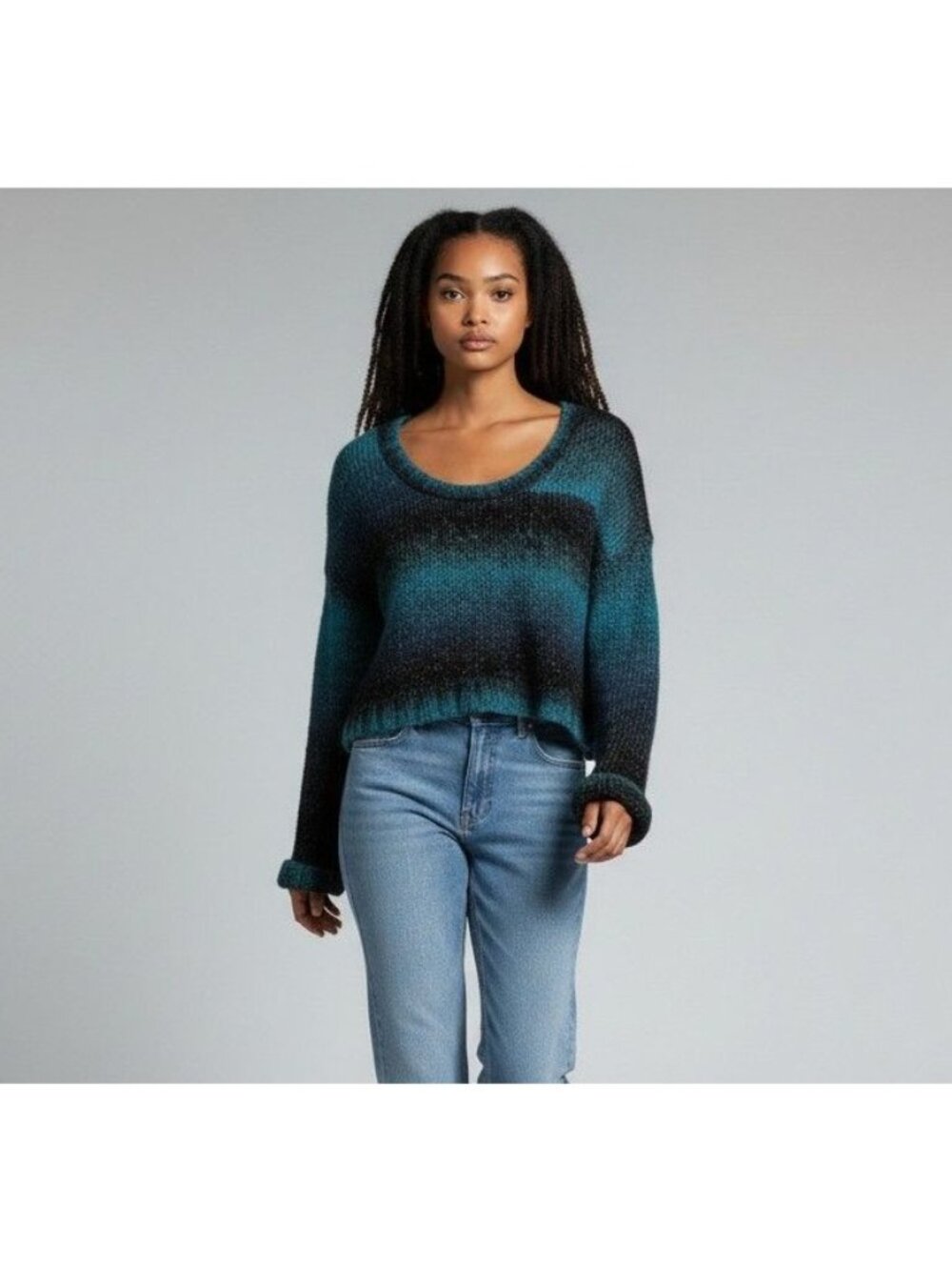 Ecote Urban Outfitters Blue Green Ombre Striped Crop Oversize Boxy Sweater XS